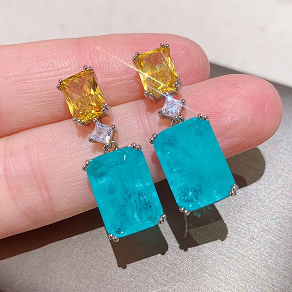

Усовершенствованные женские серьги с цирконом, блестящие прямоугольные серьги, женские Роскошные ювелирные украшения озера синего цвета, Яркий Циркон, дизайнерский подарок для девушки