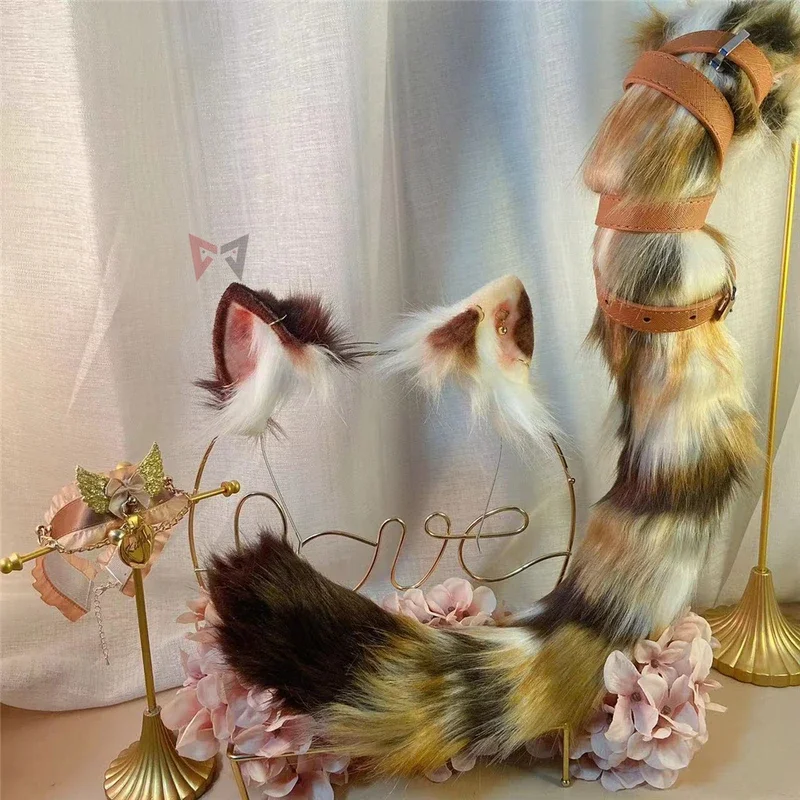 Новинка ручная работа три кошачьи ушки обруч для волос ожерелье с хвостом серьги