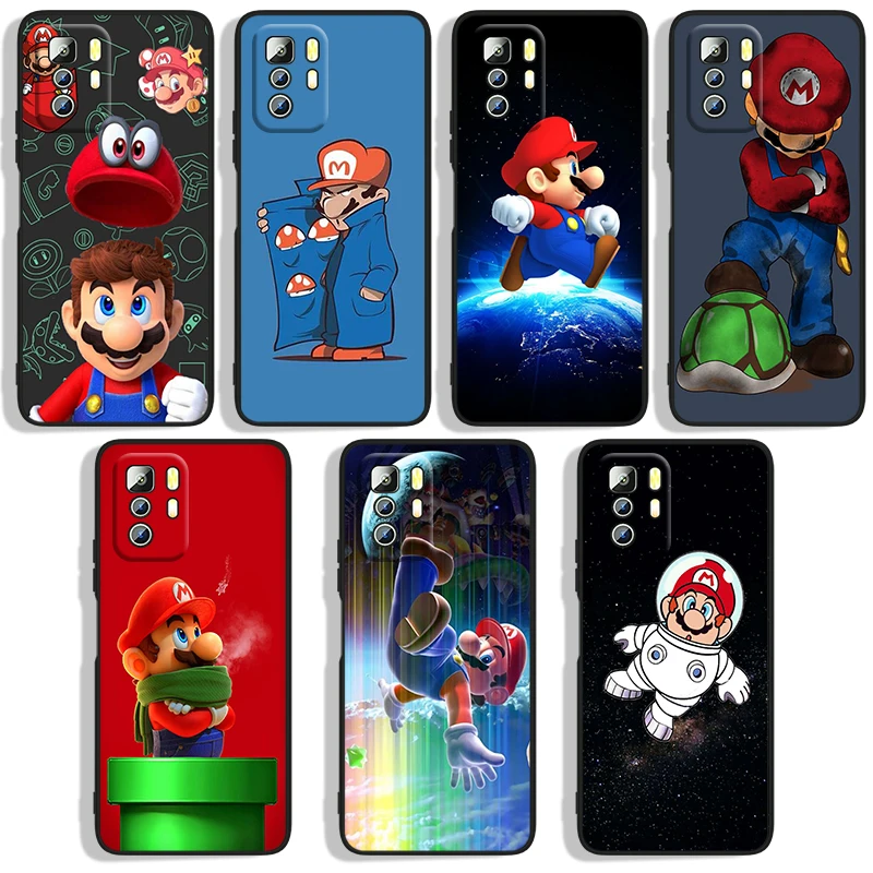 

Cartoon game super mario Phone Case For Xiaomi Redmi Note 10 10S 10T 10ProMax 11 11S 11T 11E Lite Pro 5G Black luxury Silicone