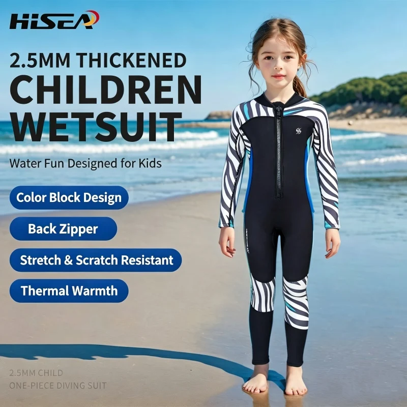 Фото Детский гидрокостюм Hisea из неопрена 2,5 мм, цельный, с задней молнией, для девочек, для плавания, серфинга, снорклинга и дайвинга. №1
