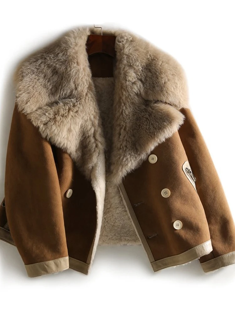 Lapel High-Grade Fur Integrated Fleece-Lined Thickened Lamb Wool Coat Women's Winter Casual Top