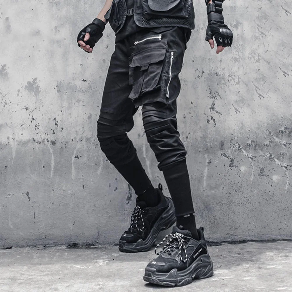 

Zip 2022 Detachable Pocket Pants Hip Hop Patchwork Cargo Pants Men Functional Loose Trousers Streetwear Techwear