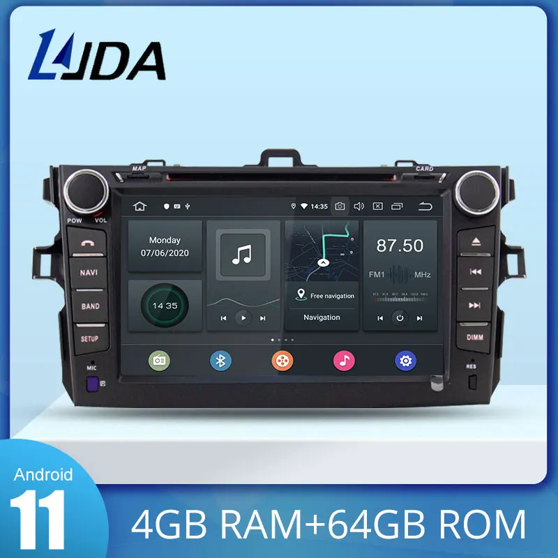 Автомобильный DVD-плеер LJDA Android 11 для Toyota Corolla 2007-2012 GPS-навигация стерео 2 Din
