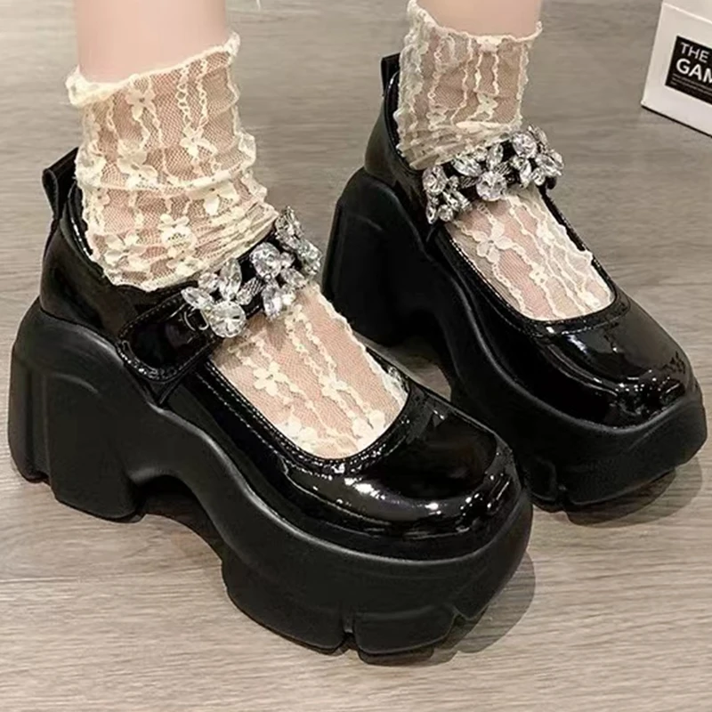 

Crystal Chunky Mary Jane Women Shoes Autumn New Pumps Lolita Designer Girls Student JK Uniform High Heels 2023 Platform Zapatos