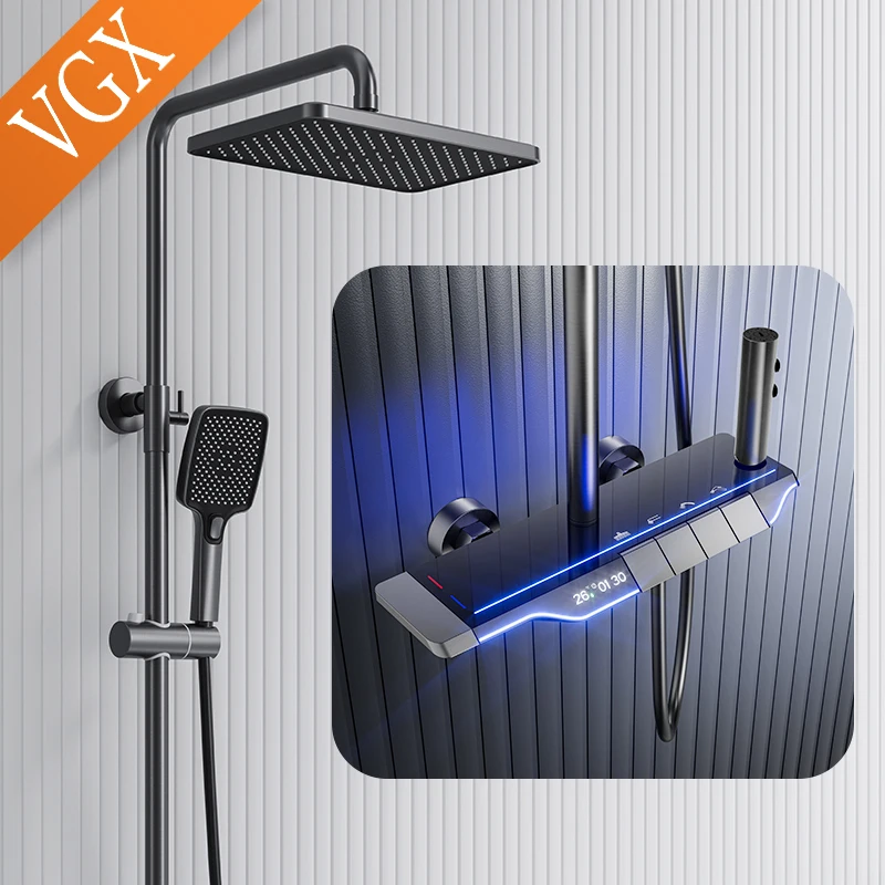 VGX 디지털 샤워 시스템 지능형 욕실 온도 디스플레이 샤워 세트 (US…