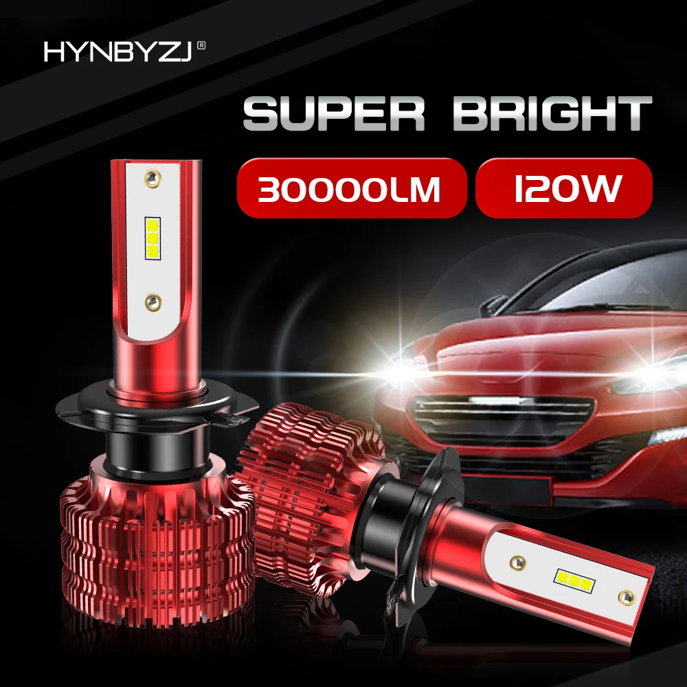 

HYNBYZJ 2Pcs 120W Turbo H1 H7 LED CANBUS Lights 30000Lm 9005 9006 Head Lamp Car LED Headlight Bulbs 6000K White 12V