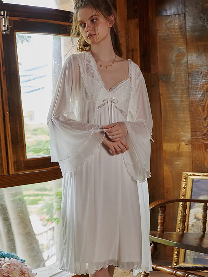 Женская свободная винтажная Пижама принцессы в викторианском стиле из модала и