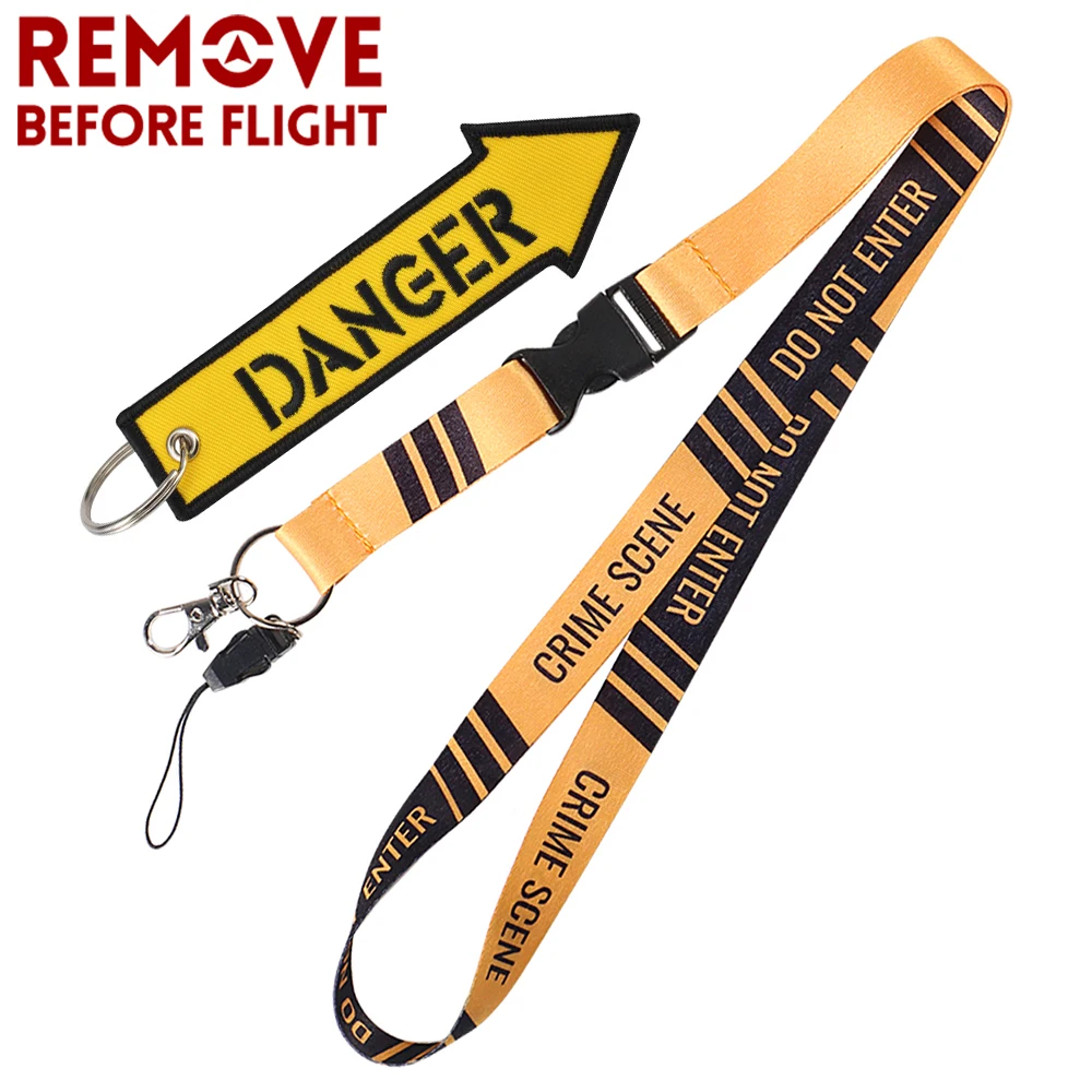 

2 PCS Yellow Crime Scene Danger Lanyard For ID Badge Holders Pass Gym Mobile USB Badge Holder Danger Keychain Neck Strap Keyring