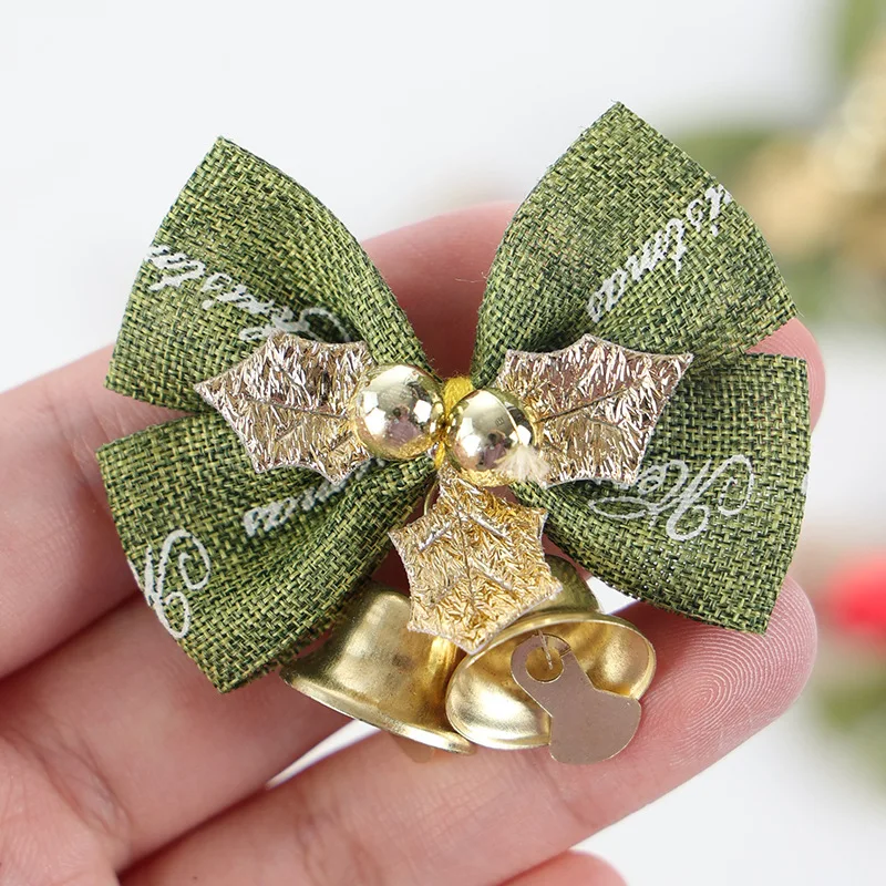 

100 Pcs Christmas Bowknot with Bells,Flower wreath pendant decoration,Xmas Mini Bowknot Craft Gift Ornament Christmas Tree Decor