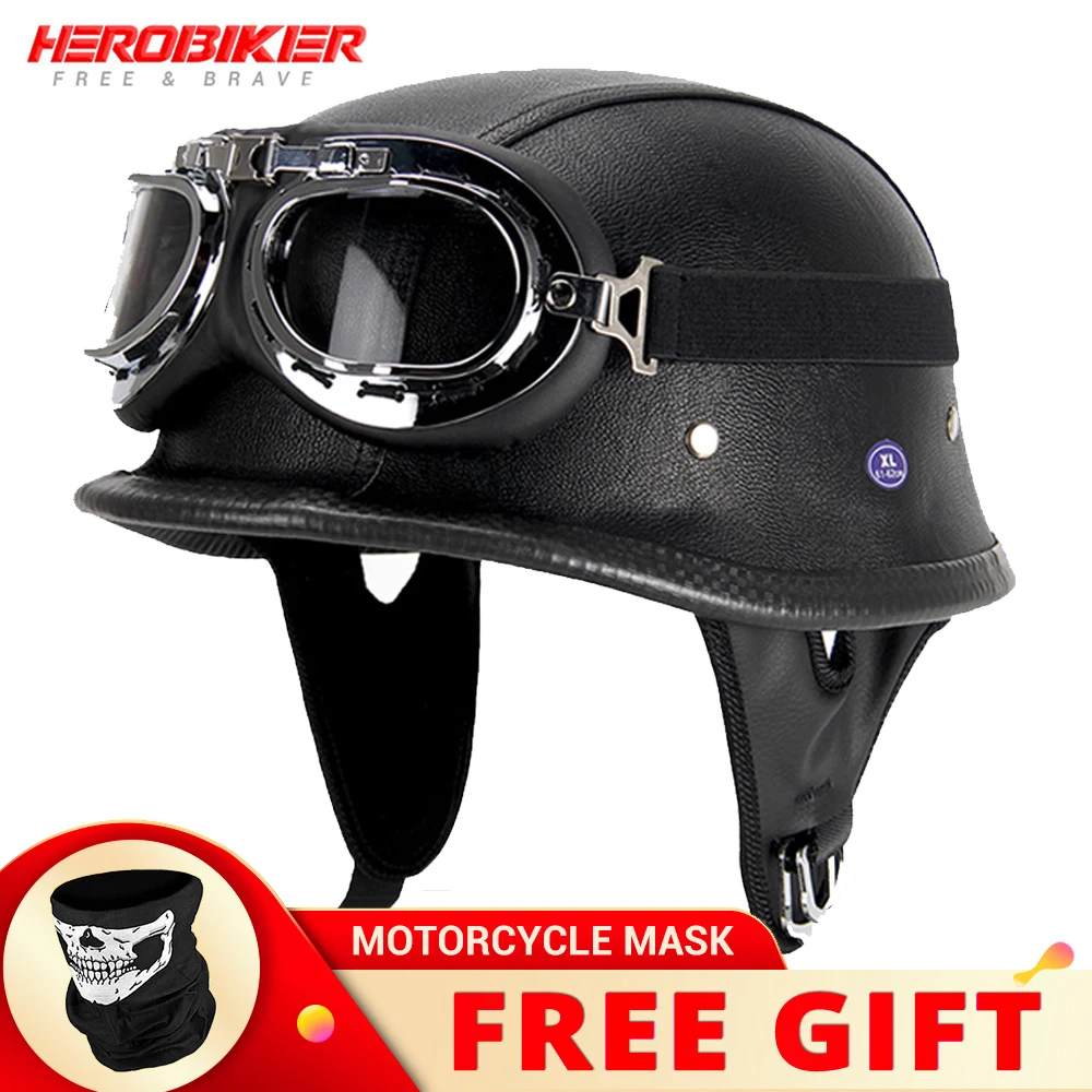 

Мотоциклетный шлем в немецком кожаном стиле, мотоциклетные шлемы пилота с открытым лицом, в стиле ретро, полушлем для круиза, чоппера, байкера, пилота в горошек для мужчин