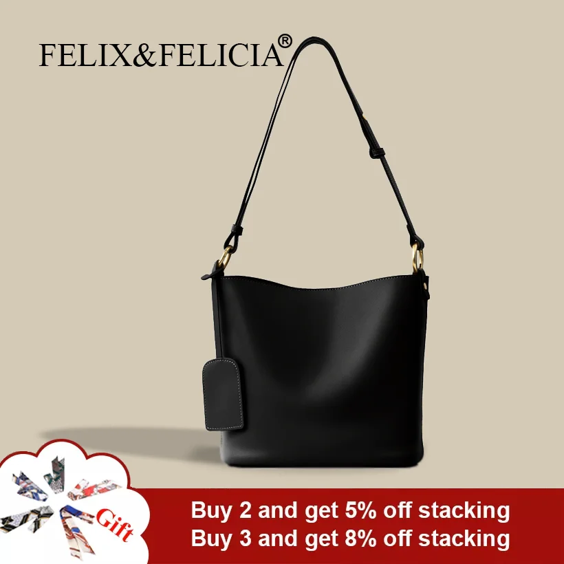 

FELIX&FELICIA Brand Trend High Quality Genuine Leather Casual Bucket Shoulder Bags for Women 2023 Designer Fashion Crossbody Bag