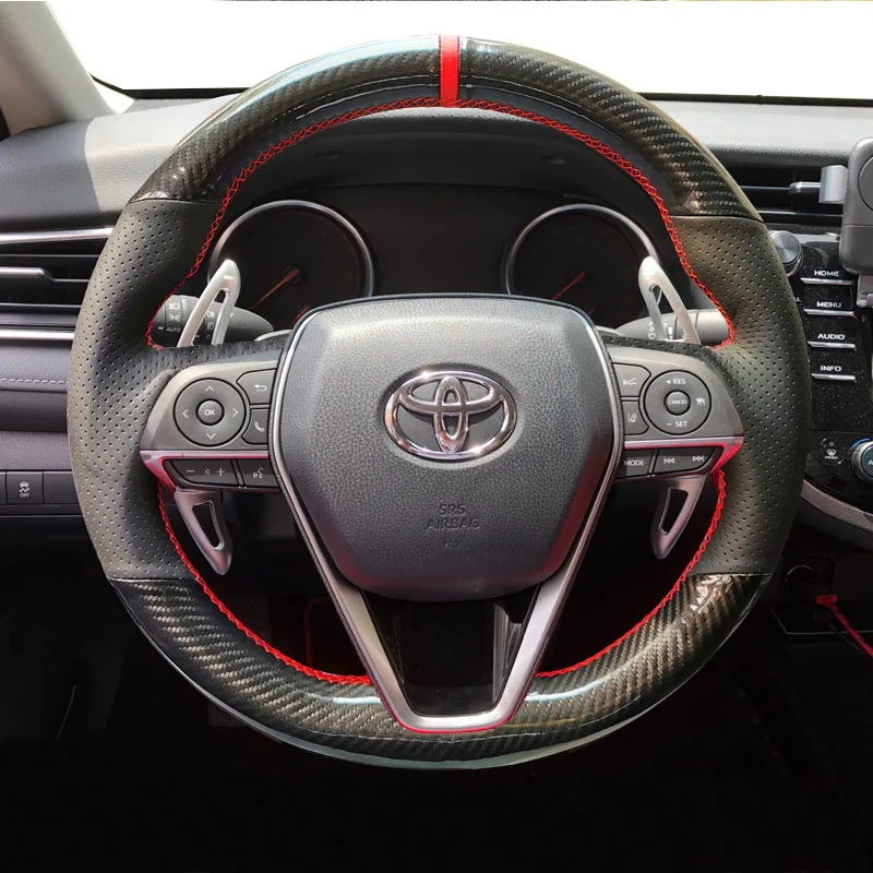 

For Toyota Avalon Camry 2018-2019 Corolla 2018-2020 RAV4 2019 carbon fibre Leather hand-stitched steering wheel protective cover