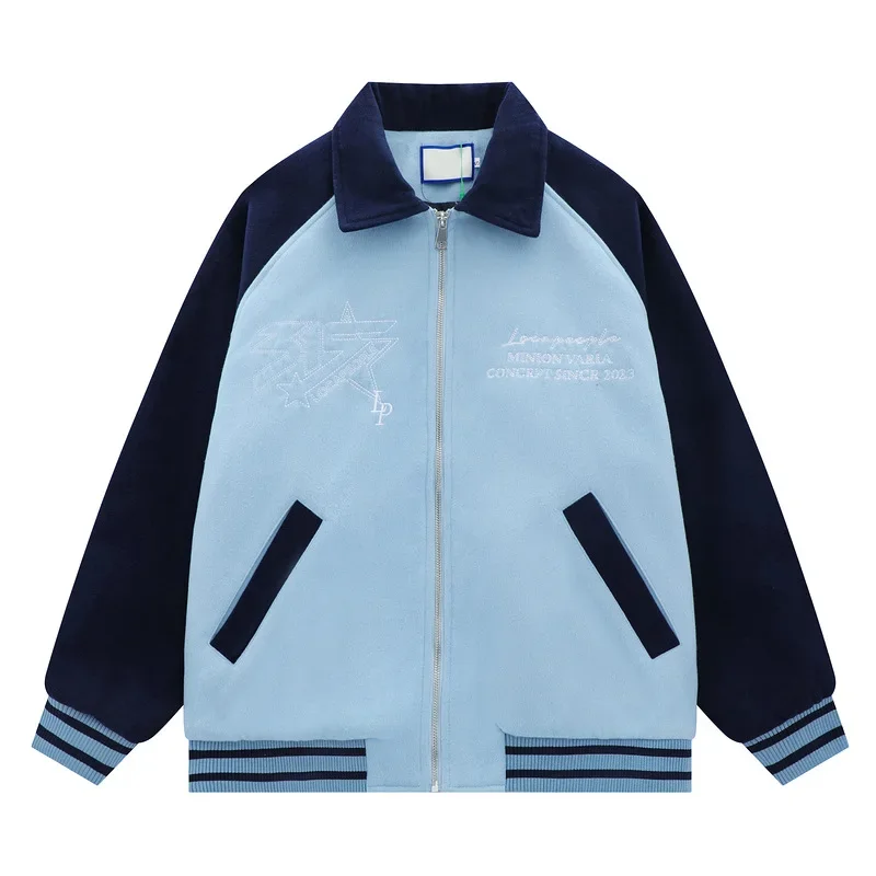 Милая вышивка букв с цветными блоками и лацканами для мужчин осенняя свободная