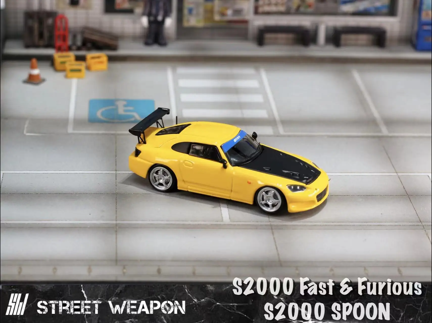 SW 1:64 S2000 быстрая и фуроу Джонни Чэнь черная/желтая ложка литая модель автомобиля