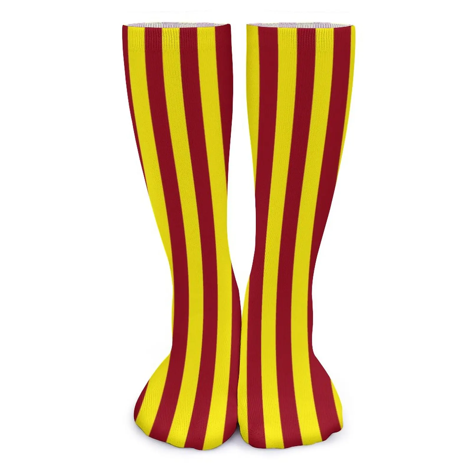 

Чулки в Вертикальную Полоску, женские бордовые и желтые носки, мягкие смешные носки средней длины, нескользящие носки для бега, подарок на заказ