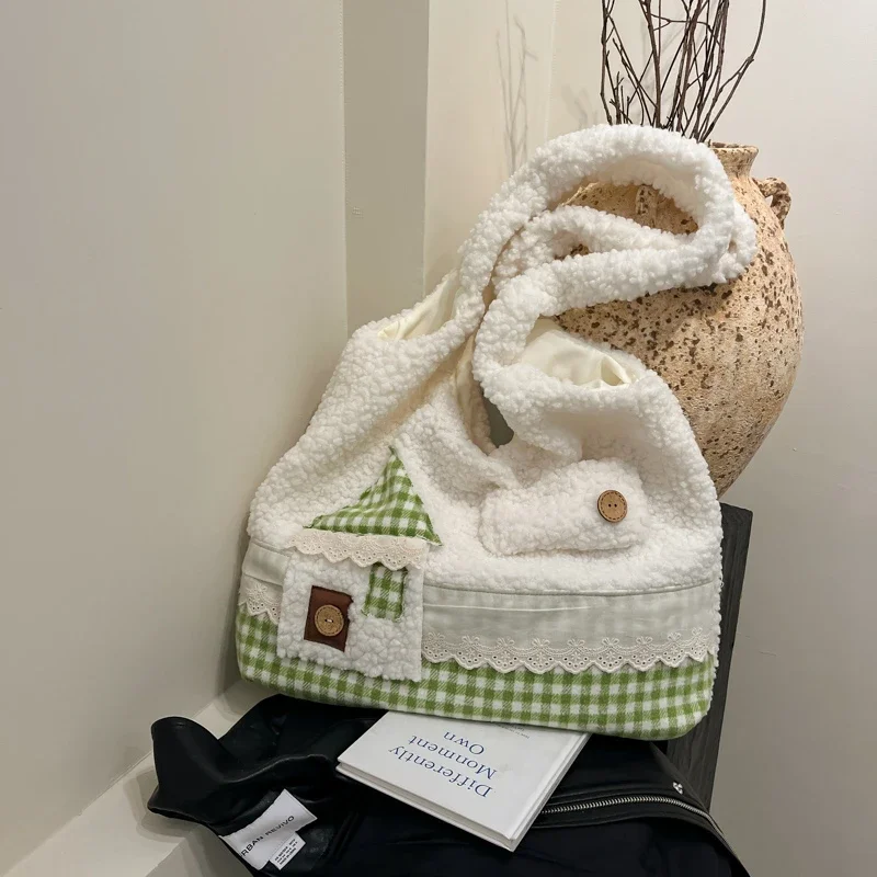 Хлопковый материал с пряжкой новинка 2024 однотонная модная зимняя сумка на плечо