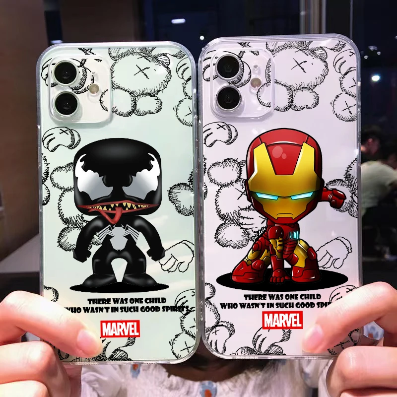 

Cartoon Avengers Venom iron man For iPhone 11 Pro Max 12 13 Pro Mini X XR XS Max Se2 6 6S 7 8 Plus Clear Phone Case Coque Funda