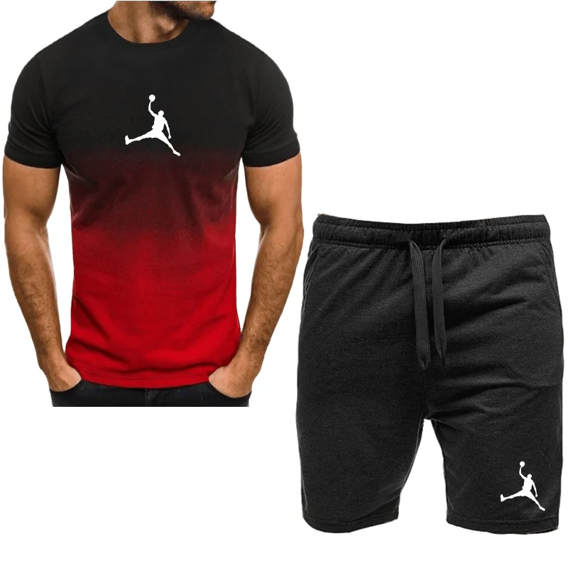 2023 Summer Hot Men's T-shirt+Shorts Set Men's Sports Set Brand LOGO Print Leisure Fashion Cotton Short Sleeve T-shirt Set