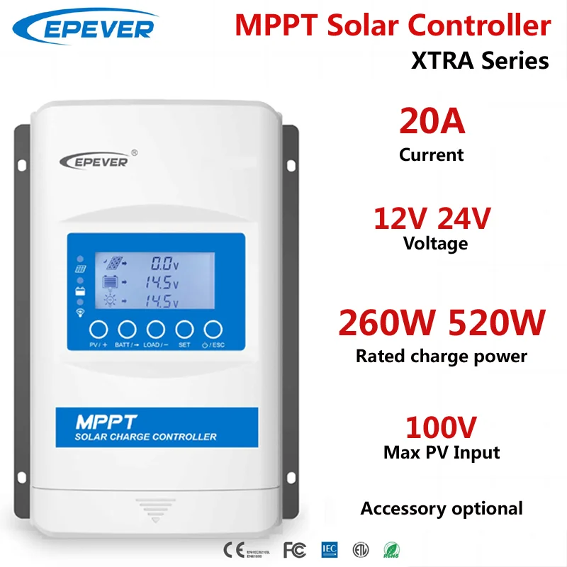 XTRA2210N EPEVER 20A MPPT Solar Charge Controller 12V24V Max PV 100V Solar Panel Charger Regulator 260W 520W