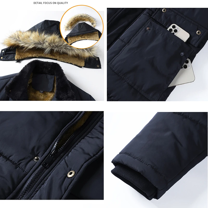 Winter New Men Fleece Warm Thick Jacket Parkas Fashion Hooded Fur Collar Jacket Classic Outdoor Velvet Warm Coat 2022 Plus Size