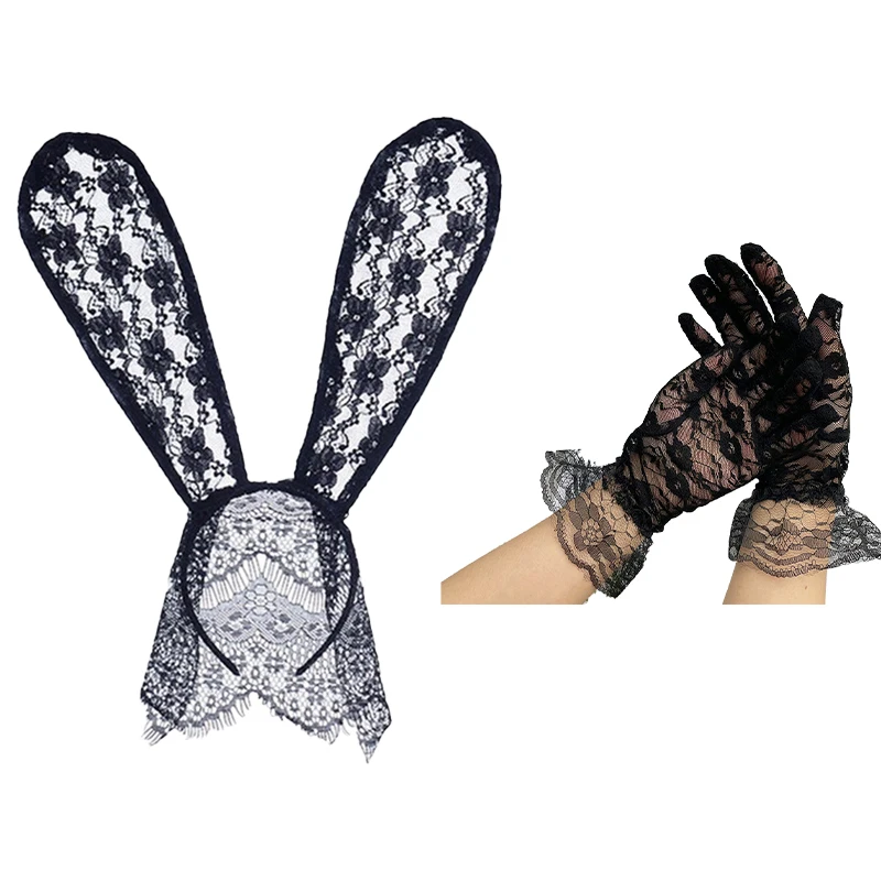 

Easter Bunny Ear Hoop Gauze Gloves Two Piece Set