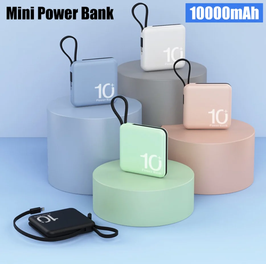 

Mini External Spare Battery Auxiliary Powerbank 10000mAh Portable Power Bank Built in Cable For iPhone 14 13 Samsung S22 Xiaomi
