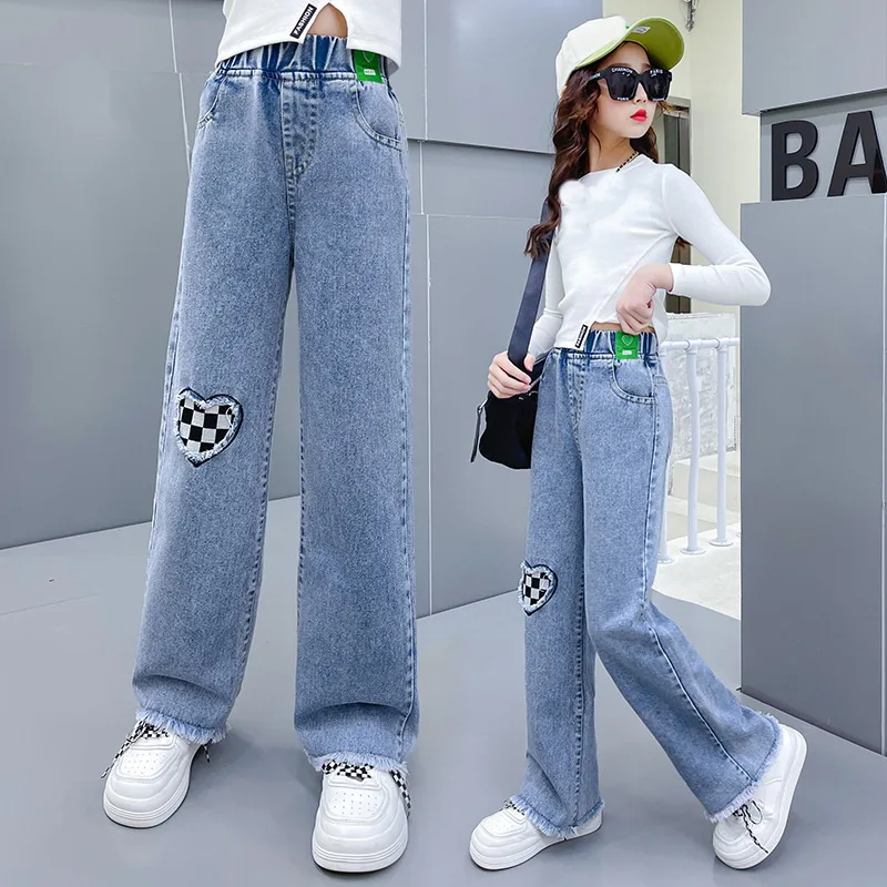 

Teen Girls Jeans New Arrivals Casual Fashion Loose High Quality Kids Leg Wide Pants School Children Trousers 4 6 8 9 10 12 Years