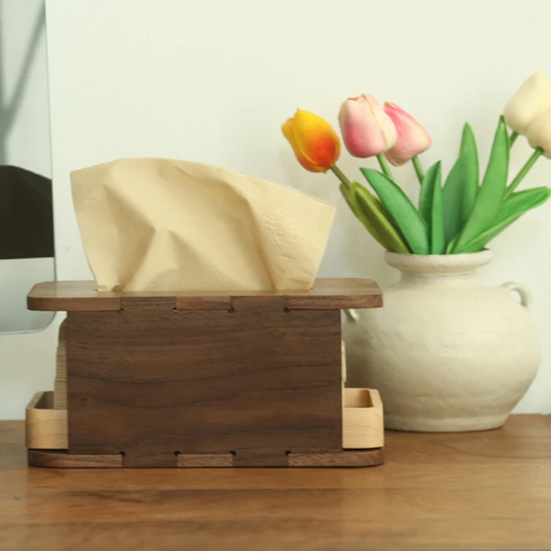 

Solid Wood Drawer Tissue Box Walnut And Maple Chinese Simple Pumping Box Living Room Desktop Handmade Napkin Holder