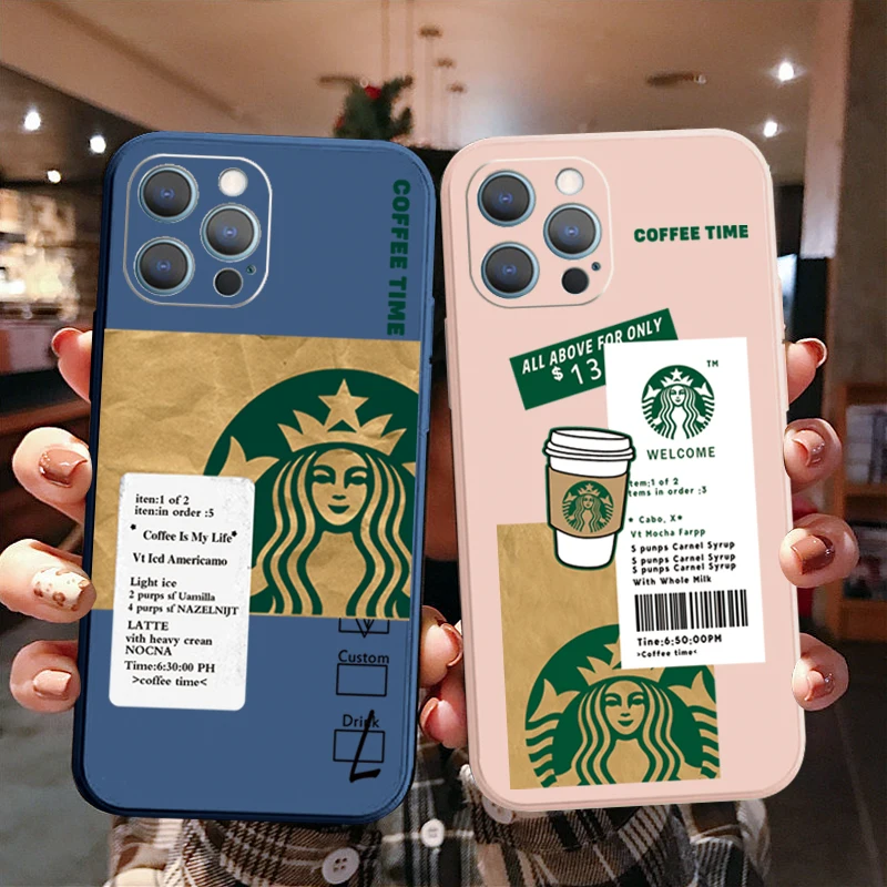 

For iPhone 13 12 Mini 11 Pro Max XS XR X 7 8 Plus SE 2020 Fashion Coffee Straight Edge Silicone Protective Cover