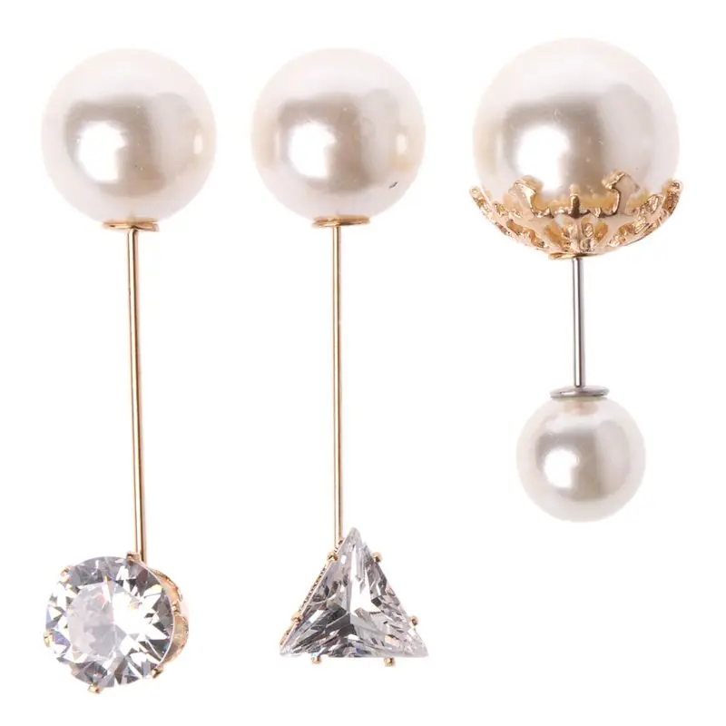 

3Pcs Vintage Gold Brooch Pins Double Head Simulation Pearl Large Big Brooches For Women Wedding Jewelry Accessories