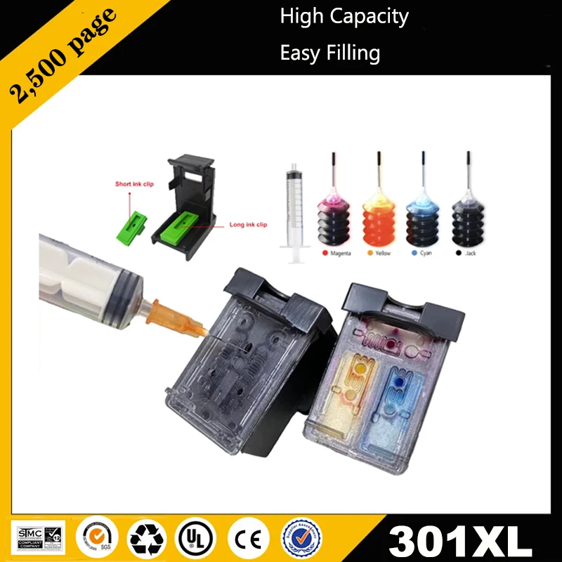 For HP 301xl 301 xl Refillable Ink Cartridge For HP301 Envy 5530 Deskjet 2050 2540 2510 1000 1050 Printer