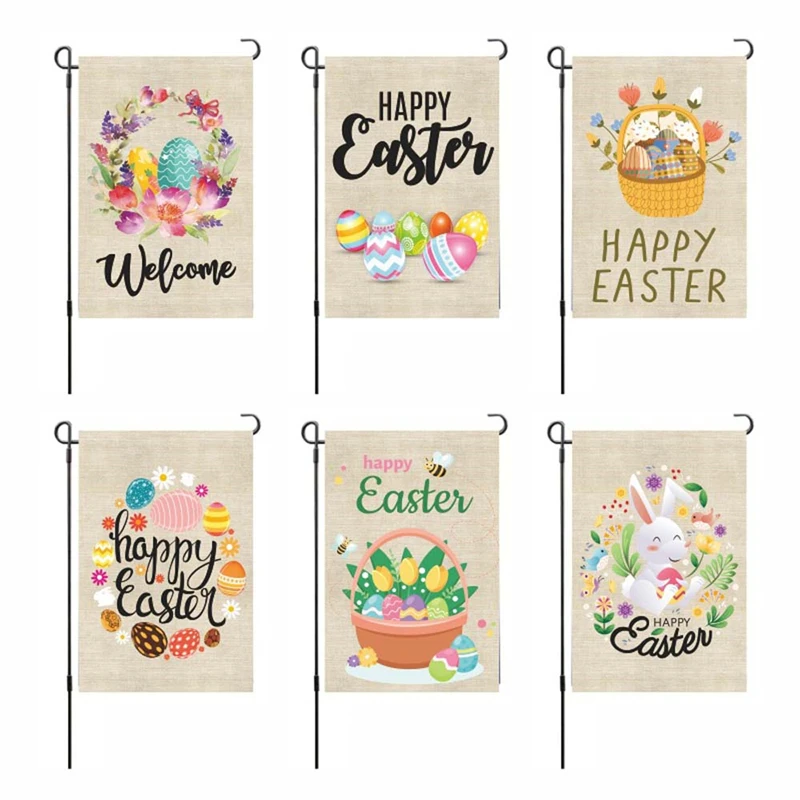 

Happy Easter Day Garden Flag Double Sided Gnome Eggs Holiday House Rustic Farmhouse Yard Banner Spring Party Decoration 30*45cm