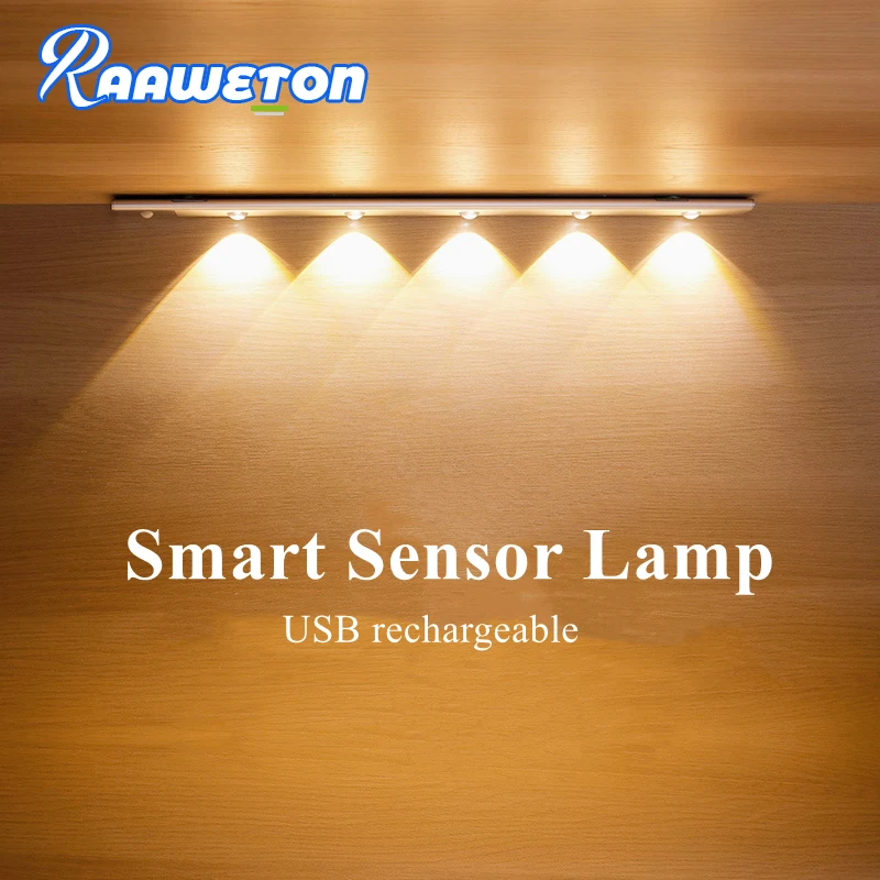 Smar Motion Sensor Cabinet Lights USB Rechargeable Night Lamp for Bedroom Kitchen Living Room Table Decor Lamps LED Night Light