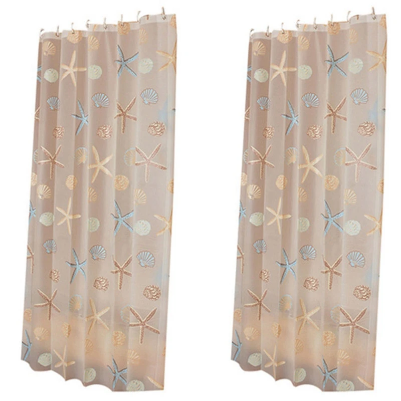 

LBER 2Pcs 120Cmx180cm Modern Shower Curtain Starfish Partition Fresh Seaside Style Waterproof Peva Curtain