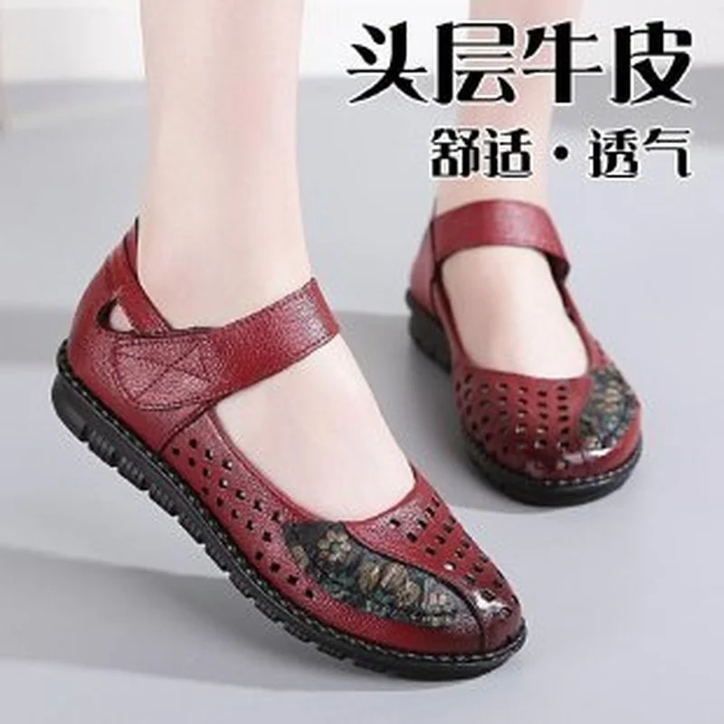 

Женские туфли на плоской подошве, винтажные туфли из натуральной кожи, с круглым носком, с цветами, танцевальные туфли на мягкой подошве, вес...