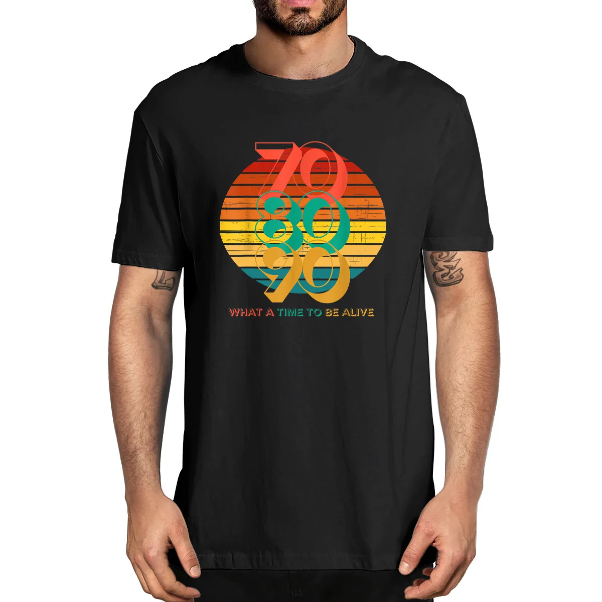 

70s 80s 90s Vintage Costume Retro Colorful Sunset What A Time To Be Alive 100% Cotton Summer Men's Novelty Oversized T-Shirt Tee