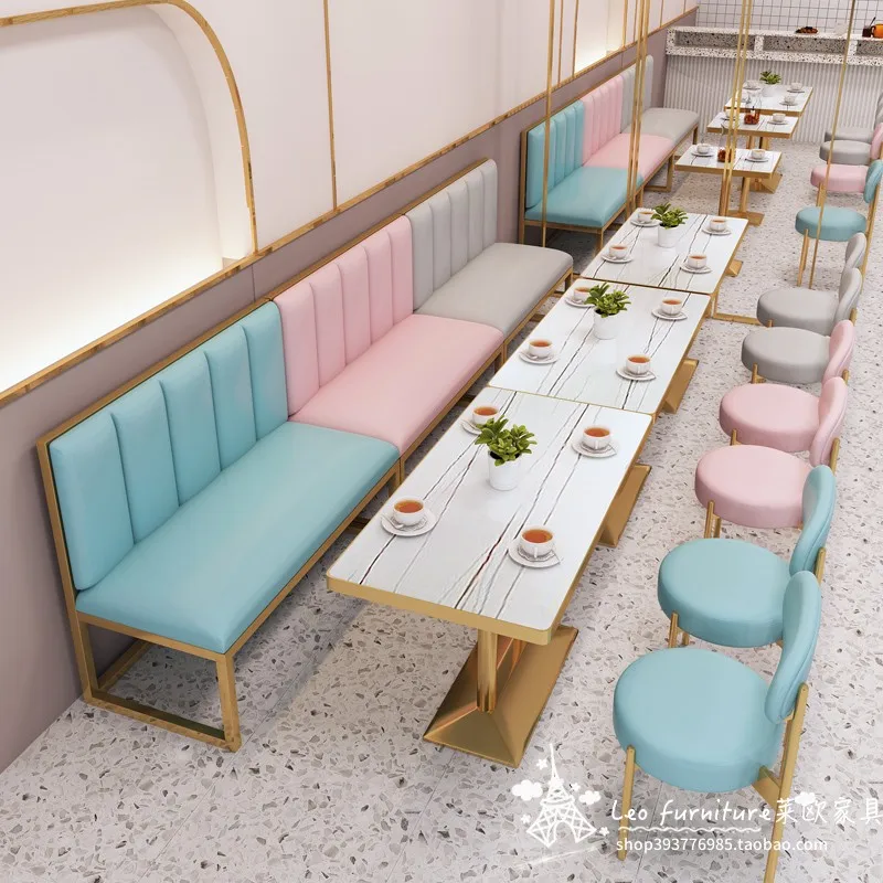 

Coffee shop table and chair combination light luxury Tieyi rest area dessert hot pot restaurant milk tea shop wall card seat sof