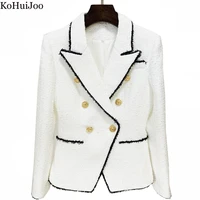 kohuijoo tweed women%e2%80%98s coat autumn 2022 korean formal slim elegant fashion double breasted metal buckle tassels ladies blazer