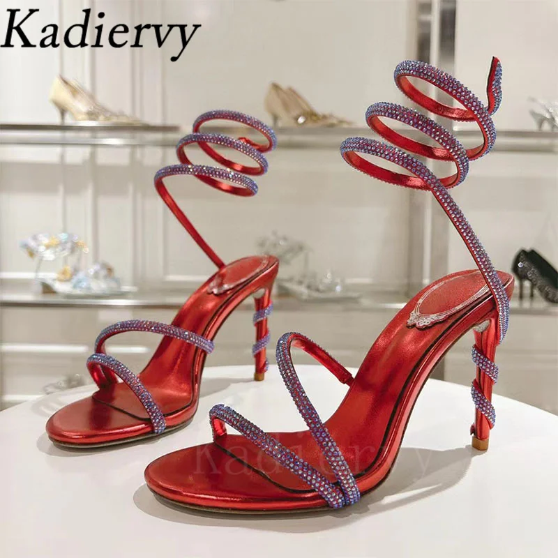 Сандалии женские на высоком каблуке пикантные строгие босоножки со стразами