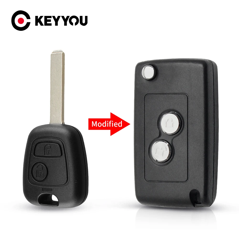 

KEYYOU Modified Car 2 Buttons Remote Control Key Fob Case Shell Fit for Peugeot 106 107 206 207 306 307 406 407 for Citroen C4