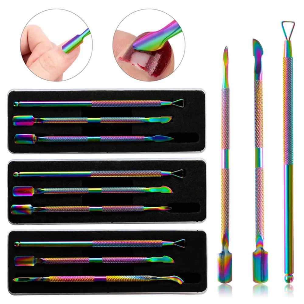 

3Pcs/Set Color-plated Manicure Steel Push Three-piece Double-headed Dead Skin Push Nail Planer Stainless Steel Dead Skin Tool