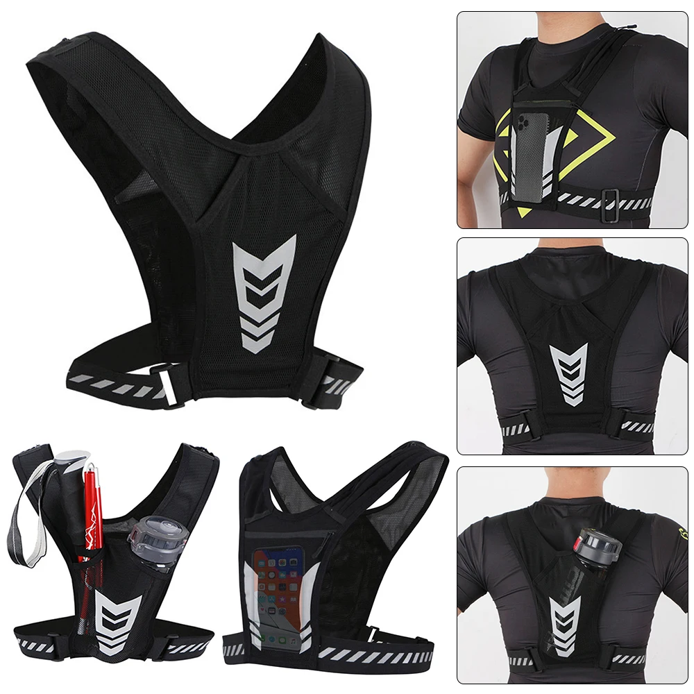 

Lightweight Running Vest Phone Holder Reflective Cycling Vest Breathable Mesh Running Chest Bag Adjustable Knapsack Chest Pouch