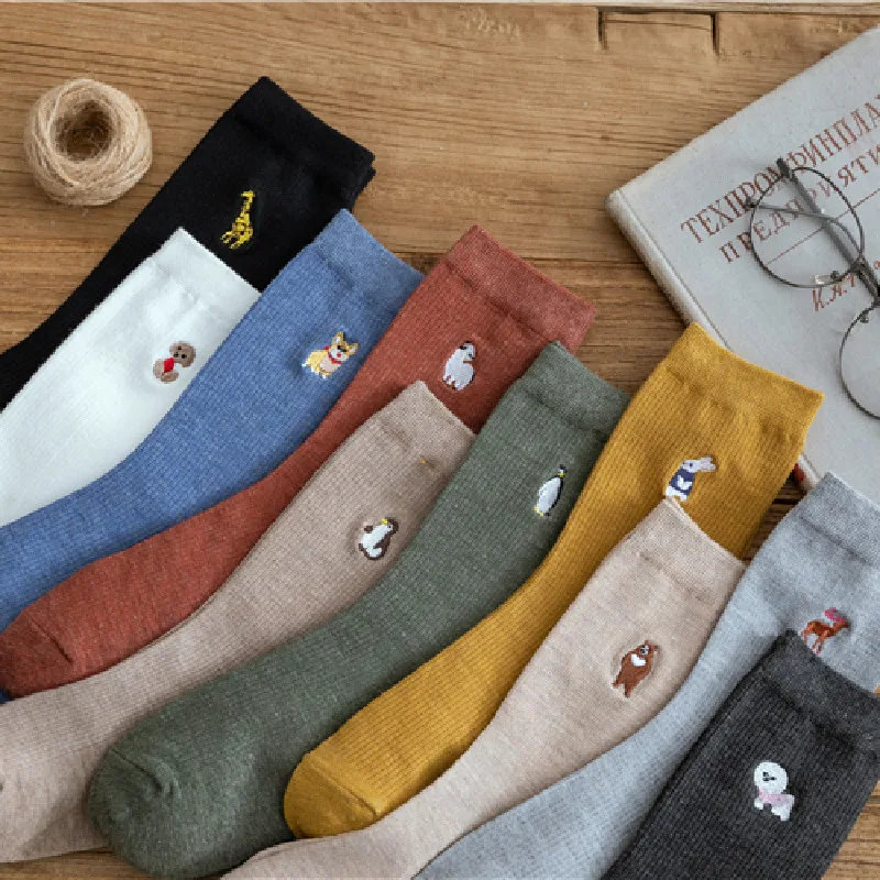 

Women Solid Lovely Patterned Harajuku Socks Cotton Casual Cute Animal Embroidery Gift Socks Female Sweat Absorption Breathable
