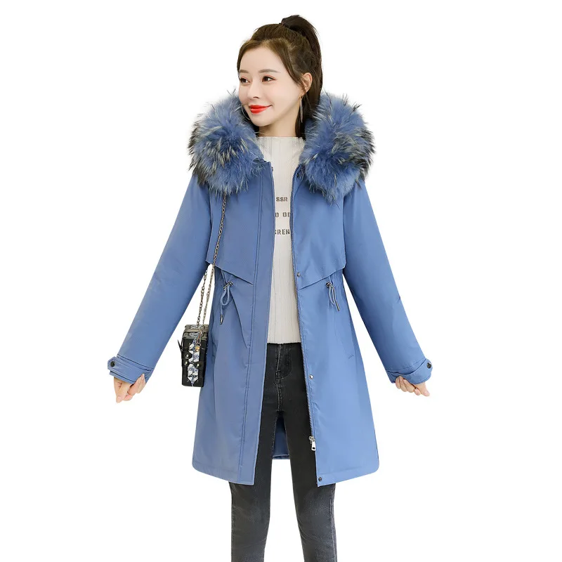 2023 Winter New Mid length Pi Overcoming Cotton Coat Female Lamb Hair Inner Village Down Cotton Coat Female Cotton Coat