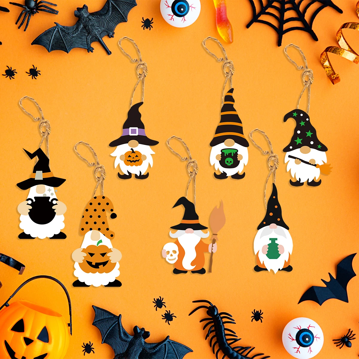

8PCS Halloween Theme Party Paper Bat Pumpkin Skull Witch Hanging Ornament Halloween Party Supply House Home Decorations