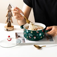 double ear soup bowl lovely instant noodles cup with cover student dormitory single rice bowl christmas gift tableware