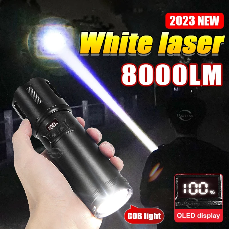 

8000LM Powerful LED Flashlight 3000M Long Range Tactical Flash Light OLED Power Display Lantern Built in 3 Batteries Torch Lamp