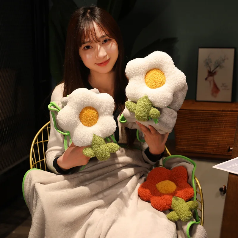 

Kawaii Colorful Flower Plush Pillow Blanket Soft Plant Mat Stuffed for Sofa Bed Sleeping Back Cushion Decor Gifts