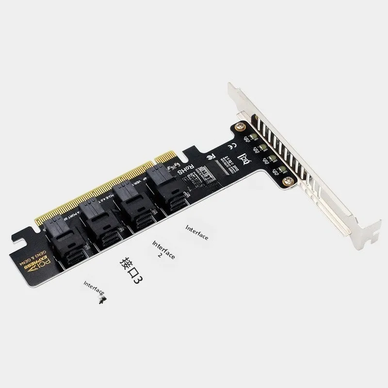 Фото Адаптер-карта PCIe 4.0 X16 на 4 порта U.2 NVMe, карта-сплиттер SFF-8643 SFF-8639 №3