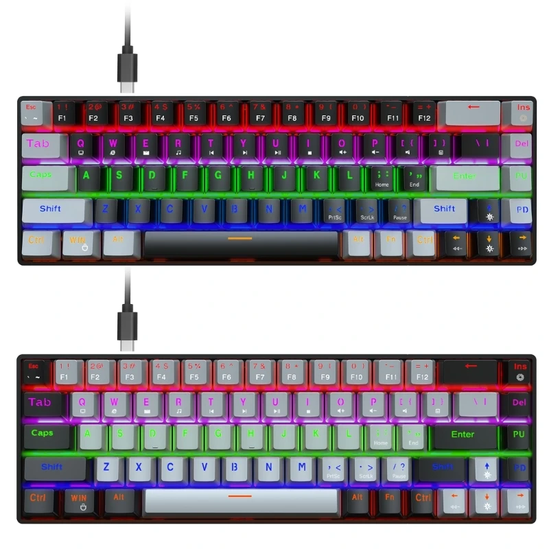 

Проводная Механическая клавиатура V800, игровая RGB клавиатура 68 клавиш со съемным голубым переключателем Type-C для ПК